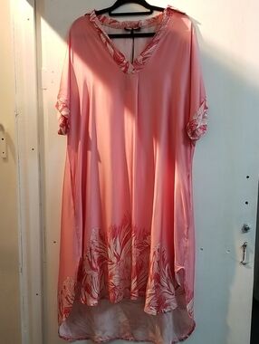 Women's Pink Floral-Trim Caftan Dress